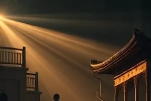 《双生谜局》横版封面，左右对称的镜像走廊